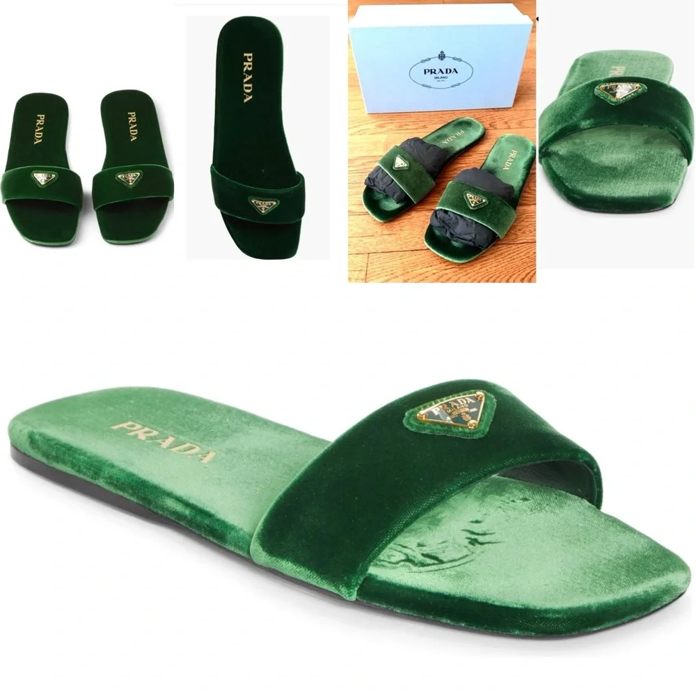 ♦️Prada Velvet Slide | Size F: 6.5 US / 36.5 EU | Color: Bottiglia | Brand New ✅ - Picture 4 of 4